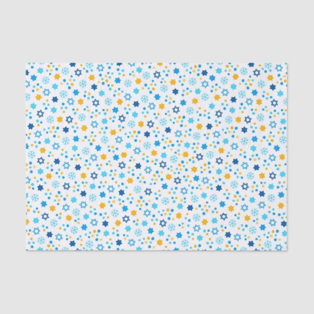 Papel De Seda Chanukah Jewish Stars Snowflakes White (Frente )