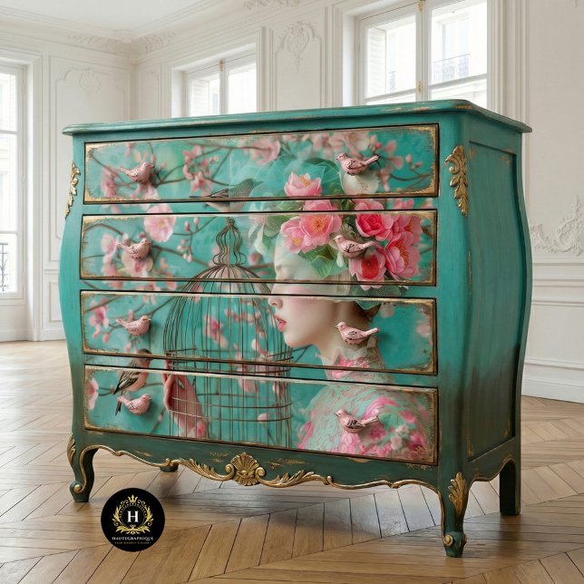 Papel De Seda Chapéu de gaiola de pássaro único com decoupage fl (Criador carregado)