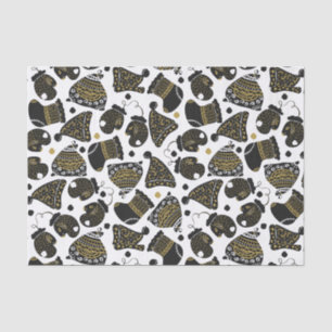 Papel De Seda Chapéus Dourados e negros bonitos e Natal Mittens