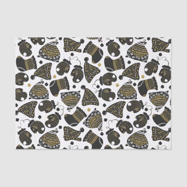 Papel De Seda Chapéus Dourados e negros bonitos e Natal Mittens (Frente )