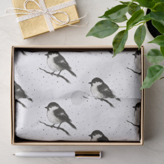 Papel De Seda Chapim na Neve – Pássaro de Inverno Minimalista em