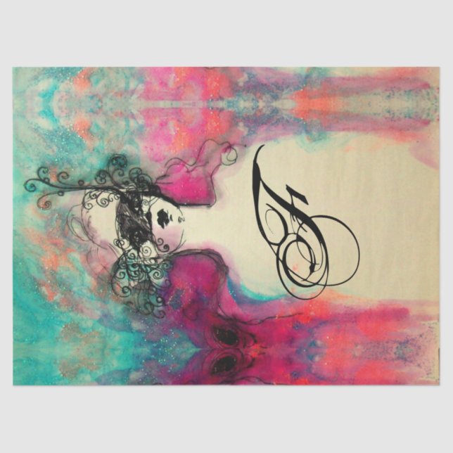 Papel De Seda CHARM/Lady Com Máscara Monograma Verde-Rosa-Rosa (Frente )