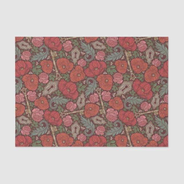 Papel De Seda Chave de Trava Velha Steampunk Victoriana Papoulas (Frente )