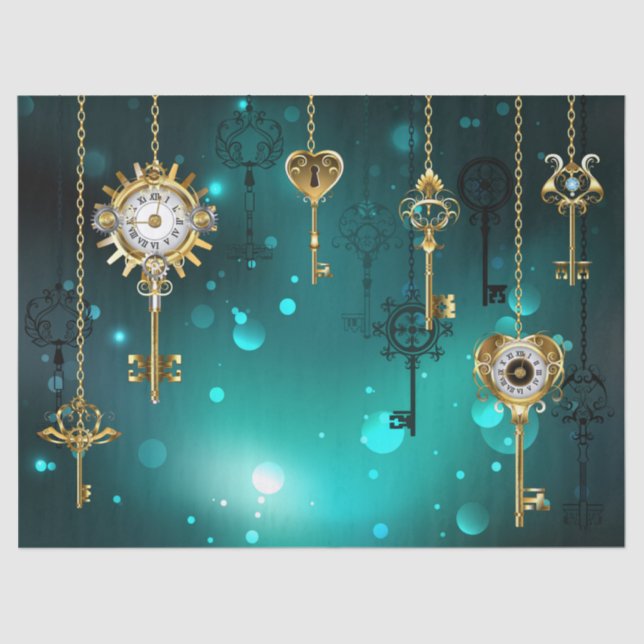 Papel De Seda Chaves de Esqueleto Anticas em Fundo Verde (Frente )