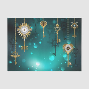 Papel De Seda Chaves de Esqueleto Anticas em Fundo Verde