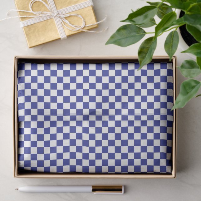 Papel De Seda Checkered Blue and White  Tissue Paper (Presente)
