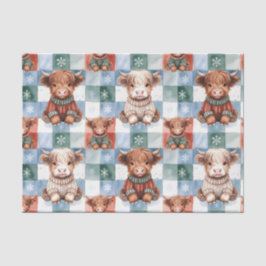 Papel De Seda Checkered Christmas Highland Cow Red Green Blue 