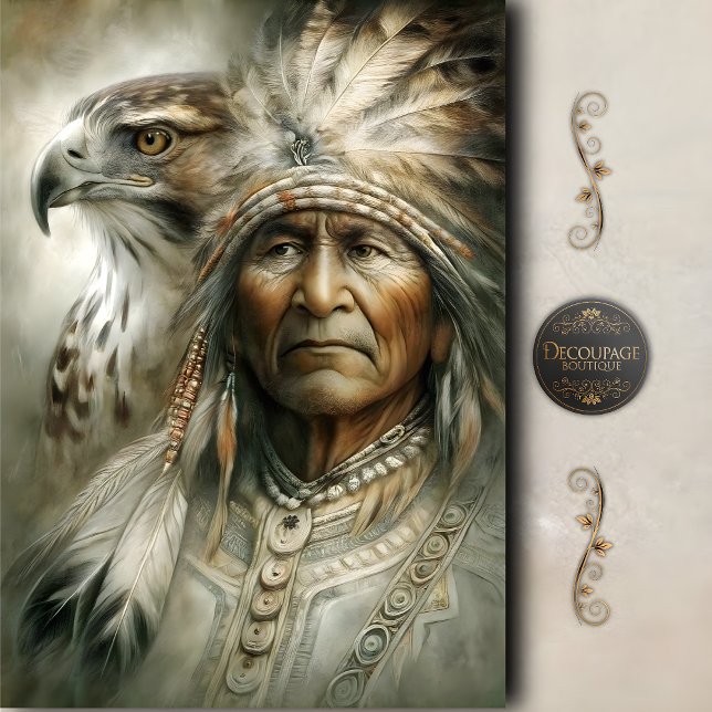 Papel De Seda Chefe Indígena Americano & Águia Decoupage (Native Chief & Eagle Decoupage Tissue Paper)