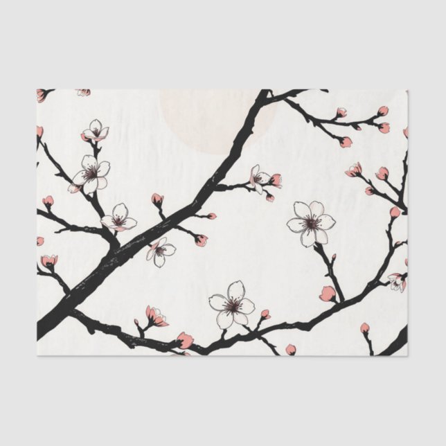 Papel De Seda Cherry Blossom Moon Minimal Pattern (Frente )