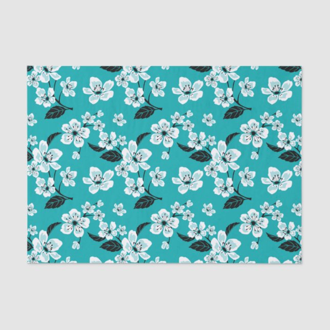 PAPEL DE SEDA CHERRY BLOSSOM - SAKURA (TEAL) (Frente )