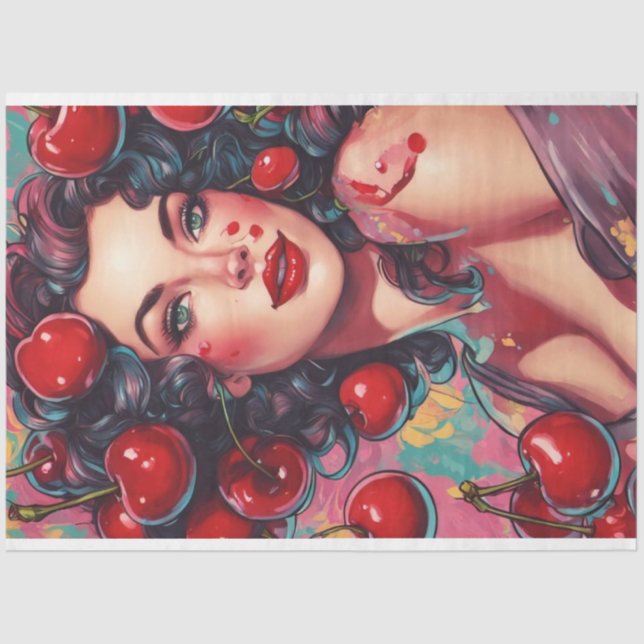 Papel De Seda Cherry Bomb Babe Pinup Retro Decoupage (Frente )