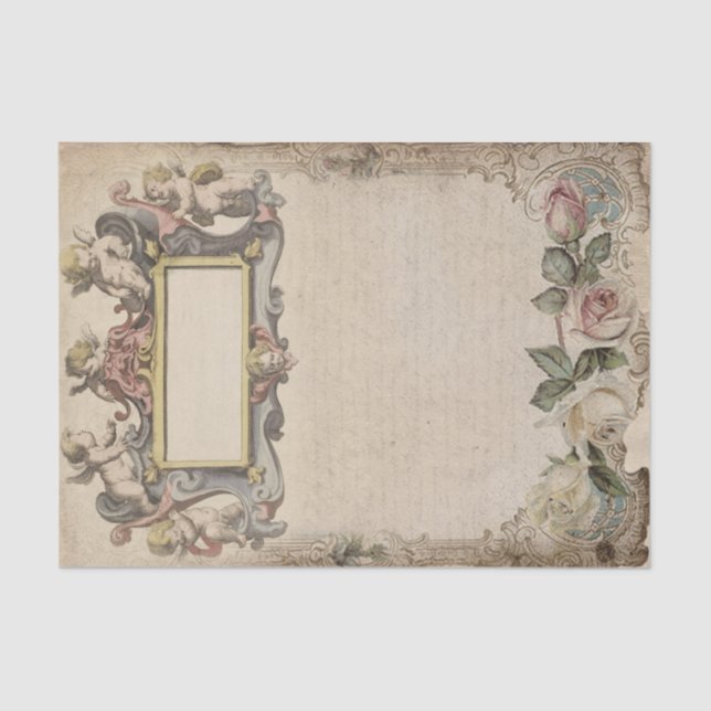 Papel De Seda Cherubs e Rosas com Script Vitoriano (Frente )
