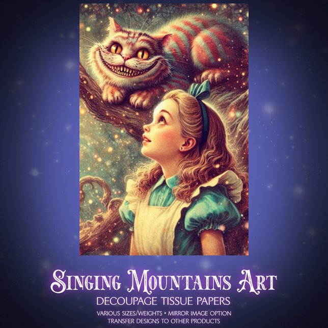 Papel De Seda Cheshire Cat Alice Classic Illustration Decoupage (Criador carregado)