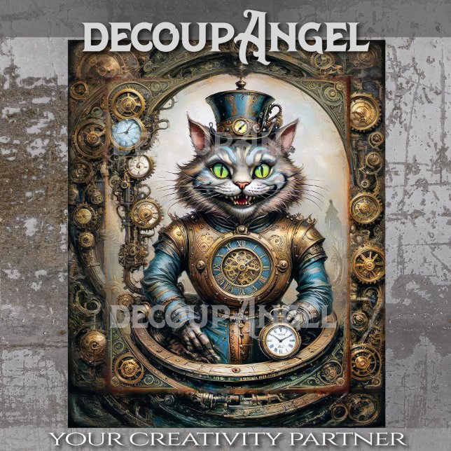 Papel De Seda Cheshire Cat em Steampunk Wonderland Decoupage (Criador carregado)