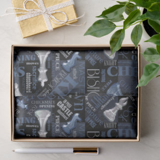 Papel De Seda Chess Termos e Peças Prateadas e Azul ID784