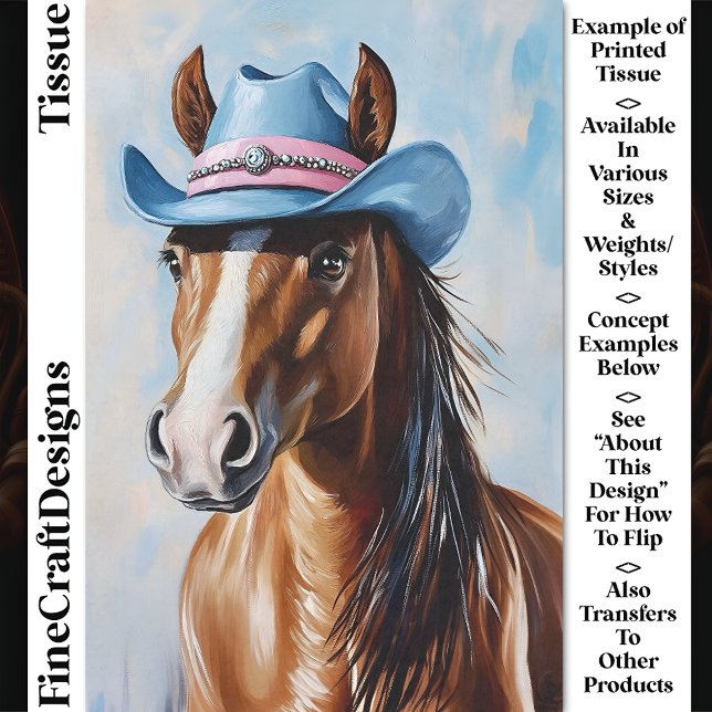 Papel De Seda Chestnut Horse, Blue Pink Cowboy Hat CS8 - Desapar (Criador carregado)