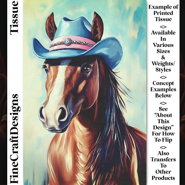 Papel De Seda Chestnut Horse, Blue Pink Cowboy Hat CS9 - Desanex (Criador carregado)