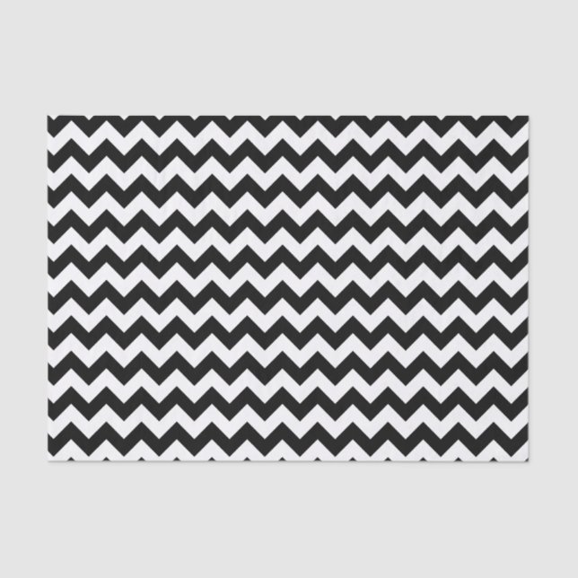 Papel De Seda Chevron Clássico Negro e Branco Tradicional Design (Frente )