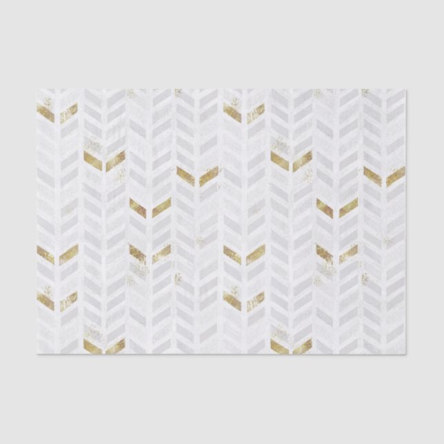 Papel De Seda Chevron pintado com Cinzas brancas Douradas Elegan (Frente )