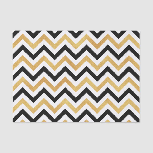 Papel De Seda Chevron Preto e Dourado (Frente )