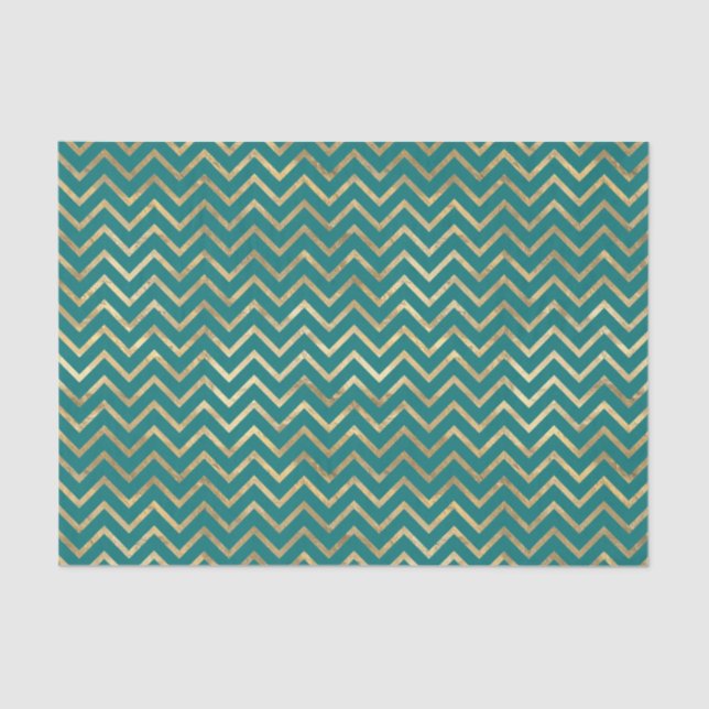 Papel De Seda Chevron Teal e Gold Foil (Frente )