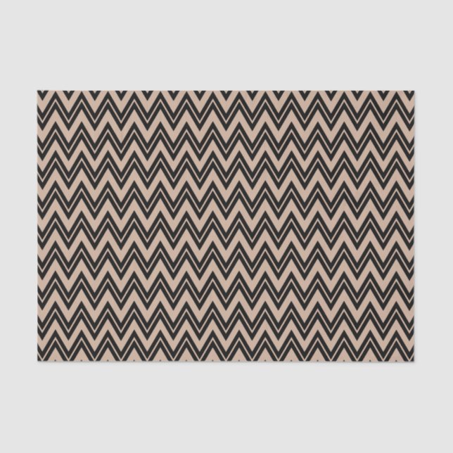 Papel De Seda Chevron Zigzag Preto Sobre Fundo De Tan (Frente )
