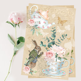 Papel De Seda Chic Alice In Wonderland Collage Decoupage Rabbit