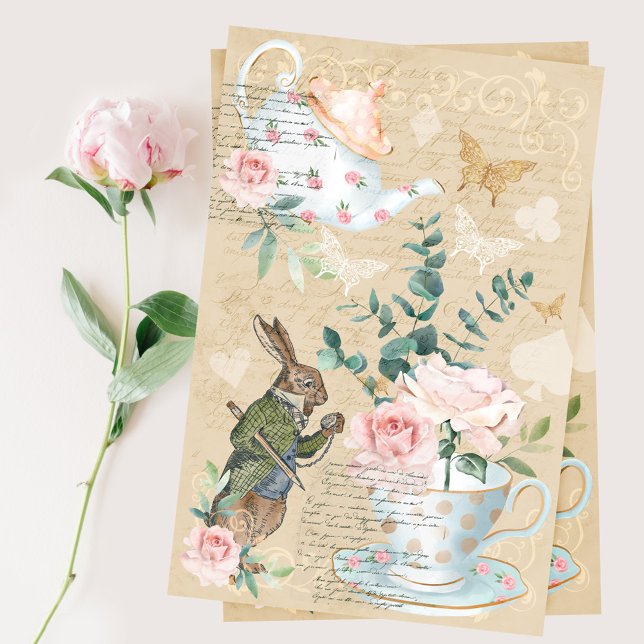 Papel De Seda Chic Alice In Wonderland Collage Decoupage Rabbit (Criador carregado)