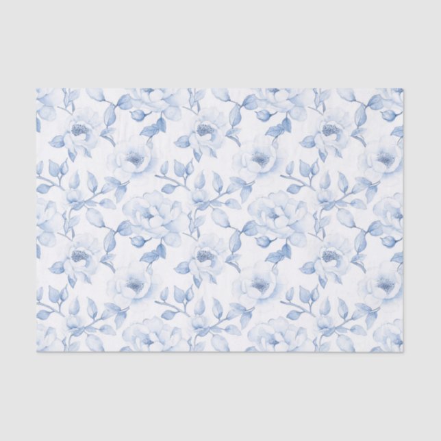Papel De Seda Chic Azul Branco Floral Chá de Noiva (Frente )