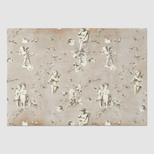 Papel De Seda Chic Beige Cupid Angels Floral Toile Kraft