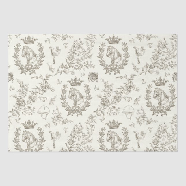 Papel De Seda Chic Beige Equestrian Toile Clássico Elegante (Frente )
