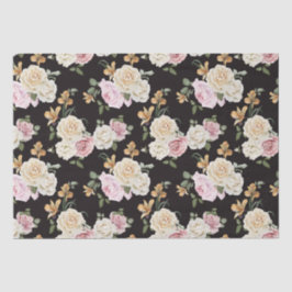 Papel De Seda Chic Black com Buquês Florais