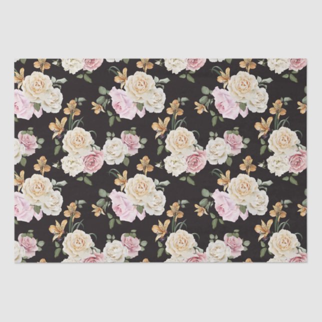 Papel De Seda Chic Black com Buquês Florais (Frente )