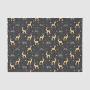 Papel De Seda Chic Black Dourado Reindeer Feliz Natal