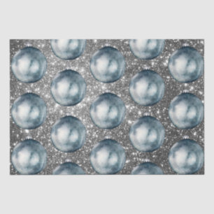 Papel De Seda Chic Blue Christmas Balls Silver Sparkles