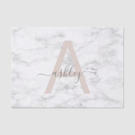 Papel De Seda Chic Blush White Marble Script Name Monogramo