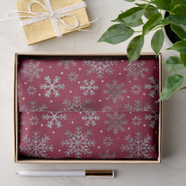 Papel De Seda Chic Burgundy Natal com Flocos de Neve Elegantes