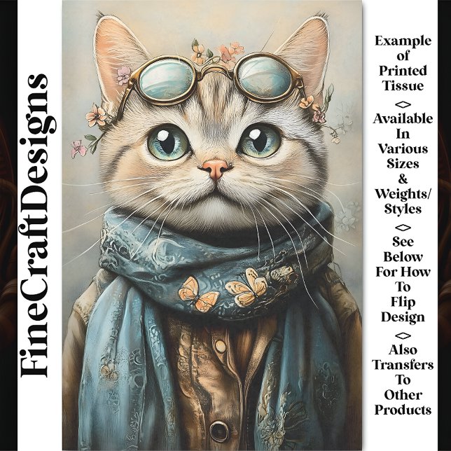 Papel De Seda Chic Cat Com Espectros, Scarf, Flores, Dissociação (Criador carregado)