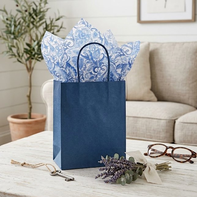 Papel De Seda Chic Classy Blue Paisley Floral Art Tissue Paper (Criador carregado)