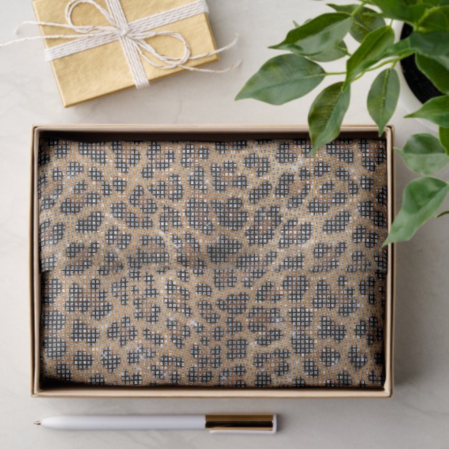 Papel De Seda Chic Cream Brown Leopard Animal Print Sparkle (Presente)