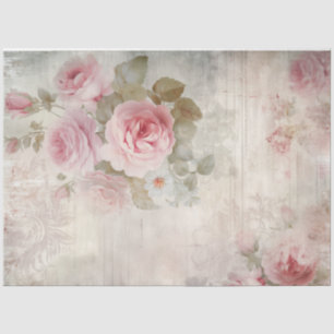 Papel De Seda Chic de rosas rosa-rosadas com cor-de-água elegant
