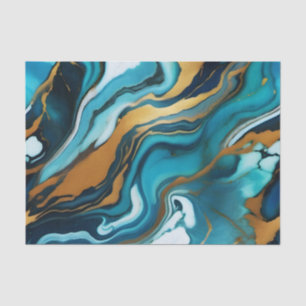 Papel De Seda Chic Elegante azul esverdeado dourado Faux Marble