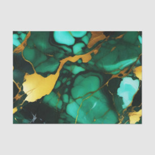 Papel De Seda Chic Elegante verde escuro ouro amarelo Faux Marbl