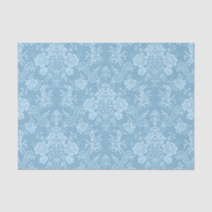 Papel De Seda Chic Floral Romântico Damasco-Pastel Azul