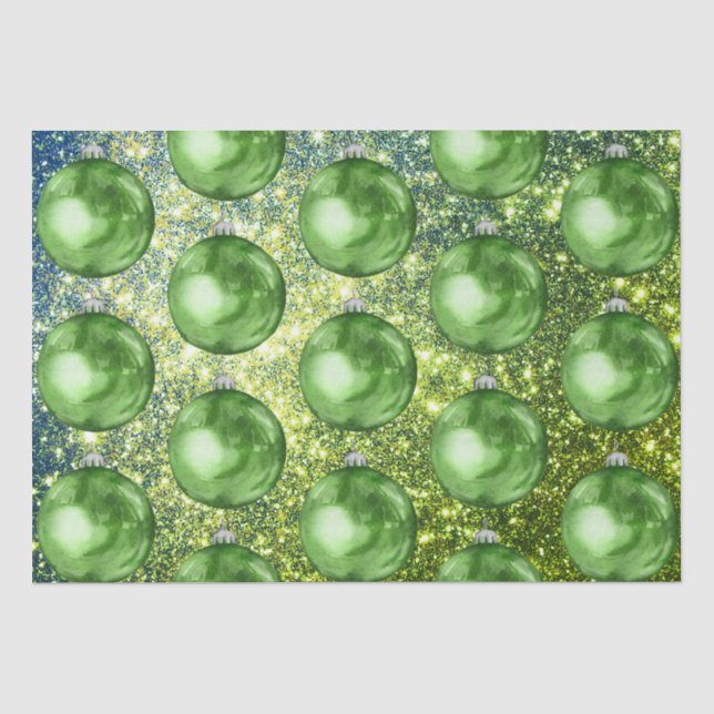 Papel De Seda Chic Green Christmas Balls Glitter Sparkles (Frente )