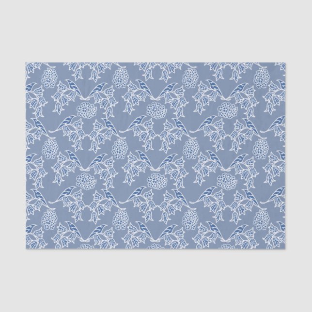 Papel De Seda Chic Indigo Blue Ethnic Floral Impressão (Frente )