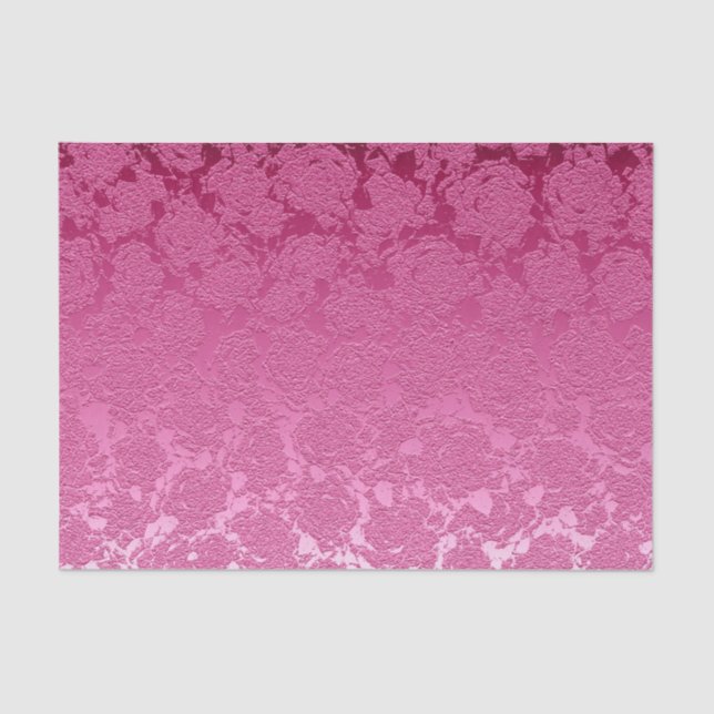 Papel De Seda Chic Moderno Rosa Quente Floral Elegante (Frente )