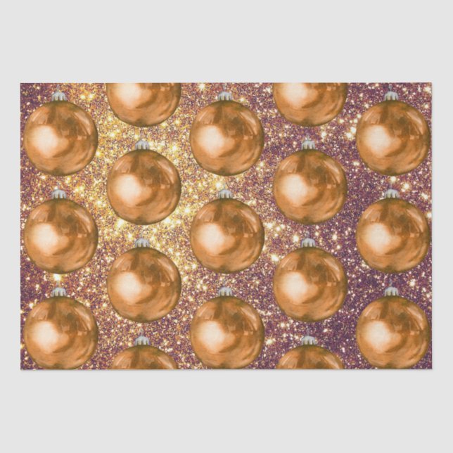 Papel De Seda Chic Orange Christmas Balls Rosa Glitter Sparkles (Frente )