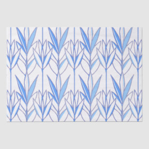 Papel De Seda Chic Padrão Floral do Deco de Arte Azul e Branco