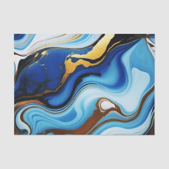 Papel De Seda Chic Pastel Blue Gold Faux Marble (Frente )